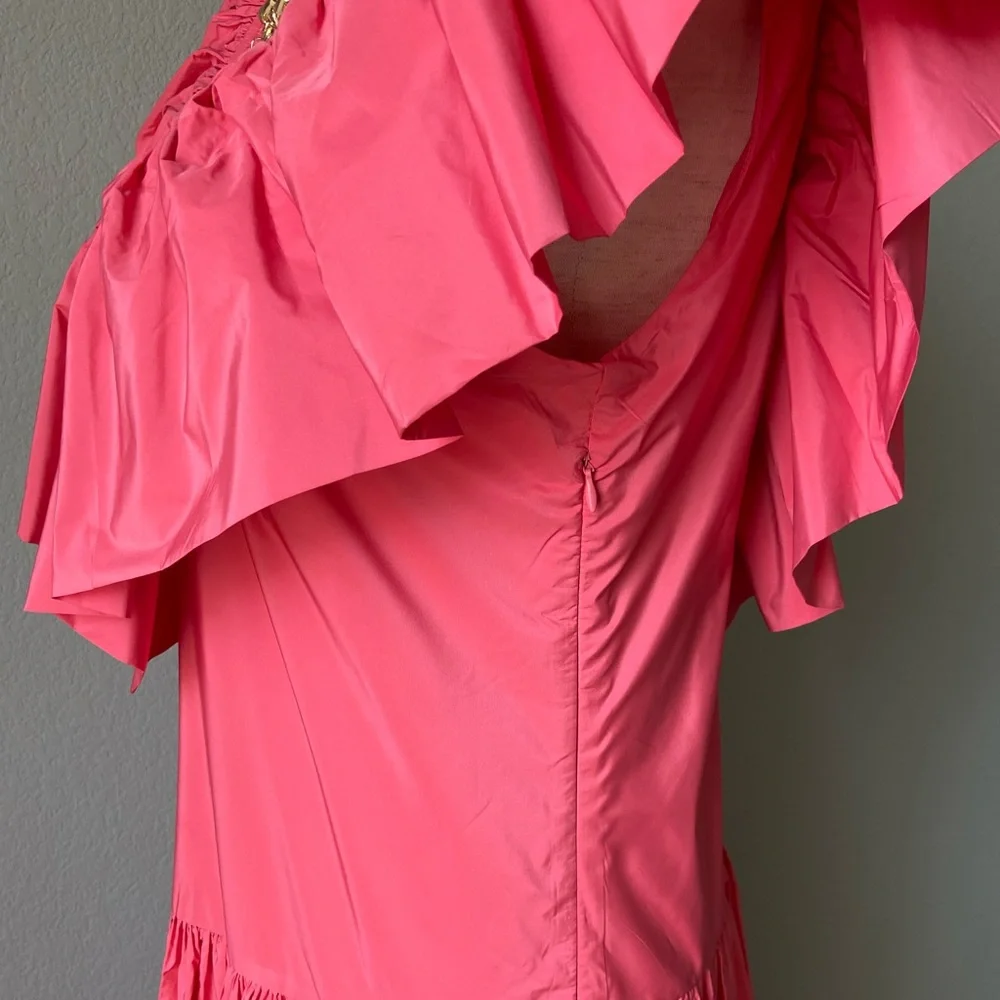 Ruffled Tiered Coral Pink Taffeta H&M DRESS -NWT princess flowy - Picture 9 of 14